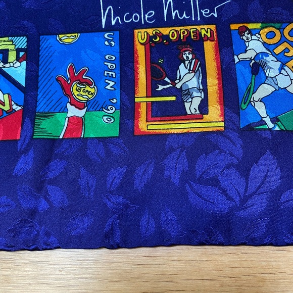 Vintage Nicole Miller Silk Scarf 42" US Open Tennis Collectible 1992 Rare - Picture 13 of 16